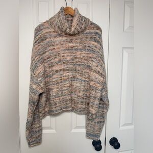 American Eagle Boucle Turtle Neck Cropped Sweater Size Large NWT Multi-Knit Cozy